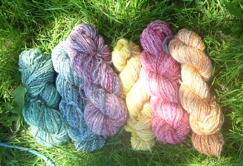 yarn spun from fibers dyed in Easter egg dye
